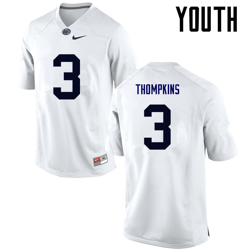 Youth Penn State Nittany Lions #3 DeAndre Thompkins College Football Jerseys-White